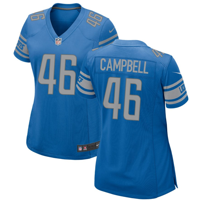 Women's Detroit Lions #46 Jack Campbell Blue Stitched Game Jersey(Run Smaller)